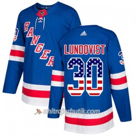 Män Ishockey New York Rangers Tröja Henrik Lundqvist 30 Adidas 2017-2018 Blå USA Flag Fashion Authentic
